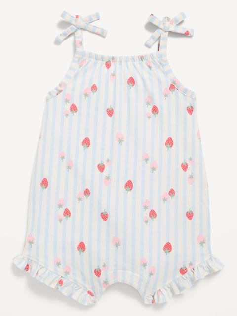 Printed Sleeveless Tie-Strap Romper for Baby