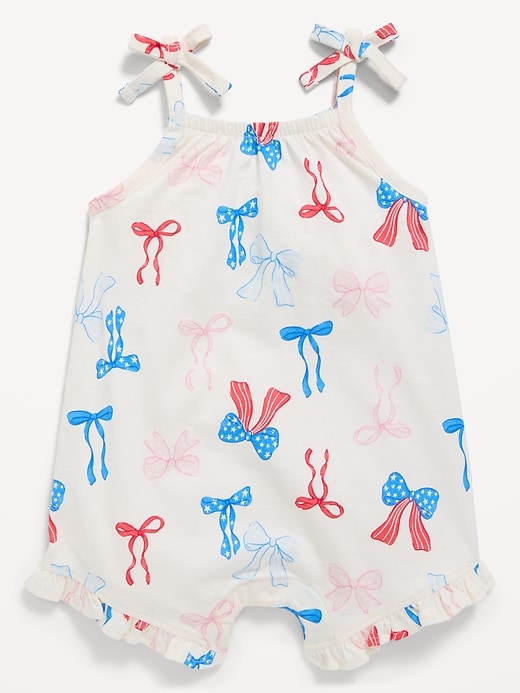 Image number 1 showing, Printed Sleeveless Tie-Strap Romper for Baby