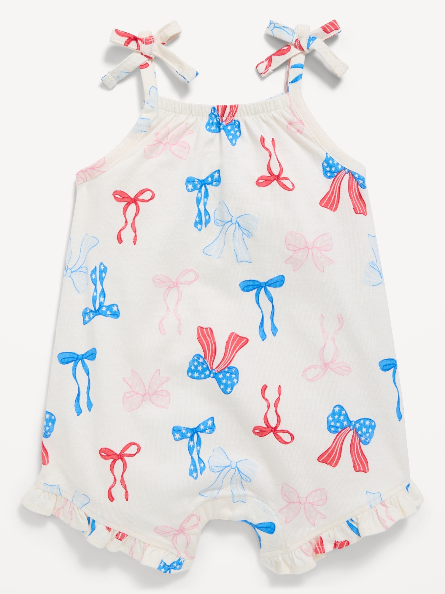 Printed Sleeveless Tie-Strap Romper for Baby
