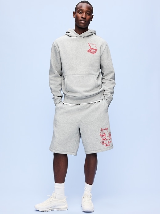 Image number 1 showing, Old Navy x Marvel Spider-Man Baggy Fleece Shorts for Men -- 10-inch inseam