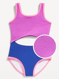 Image number 1 showing, Textured Cutout One-Piece Swimsuit for Girls