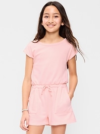 Image number 1 showing, Short-Sleeve French Terry Utility Romper for Girls