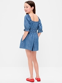 Image number 2 showing, Short-Sleeve Chambray Romper for Girls