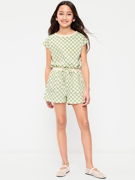 Image number 1 showing, Short-Sleeve French Terry Utility Romper for Girls