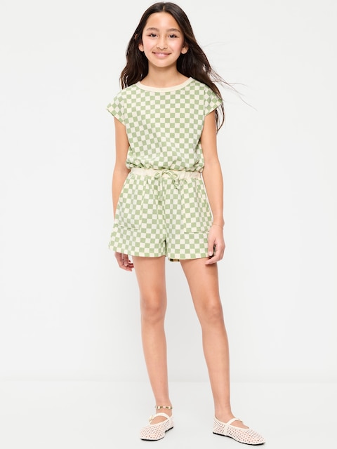 Short-Sleeve French Terry Utility Romper for Girls