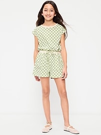 Image number 1 showing, Short-Sleeve French Terry Utility Romper for Girls