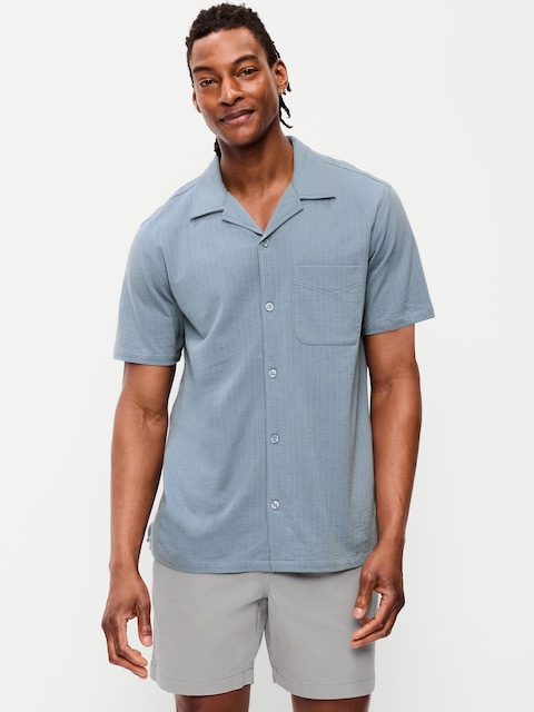 Short-Sleeve Textured Camp Shirt