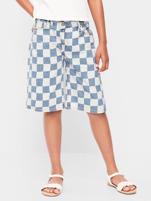 Image number 1 showing, Printed Baggy Crossover Jean Shorts for Girls
