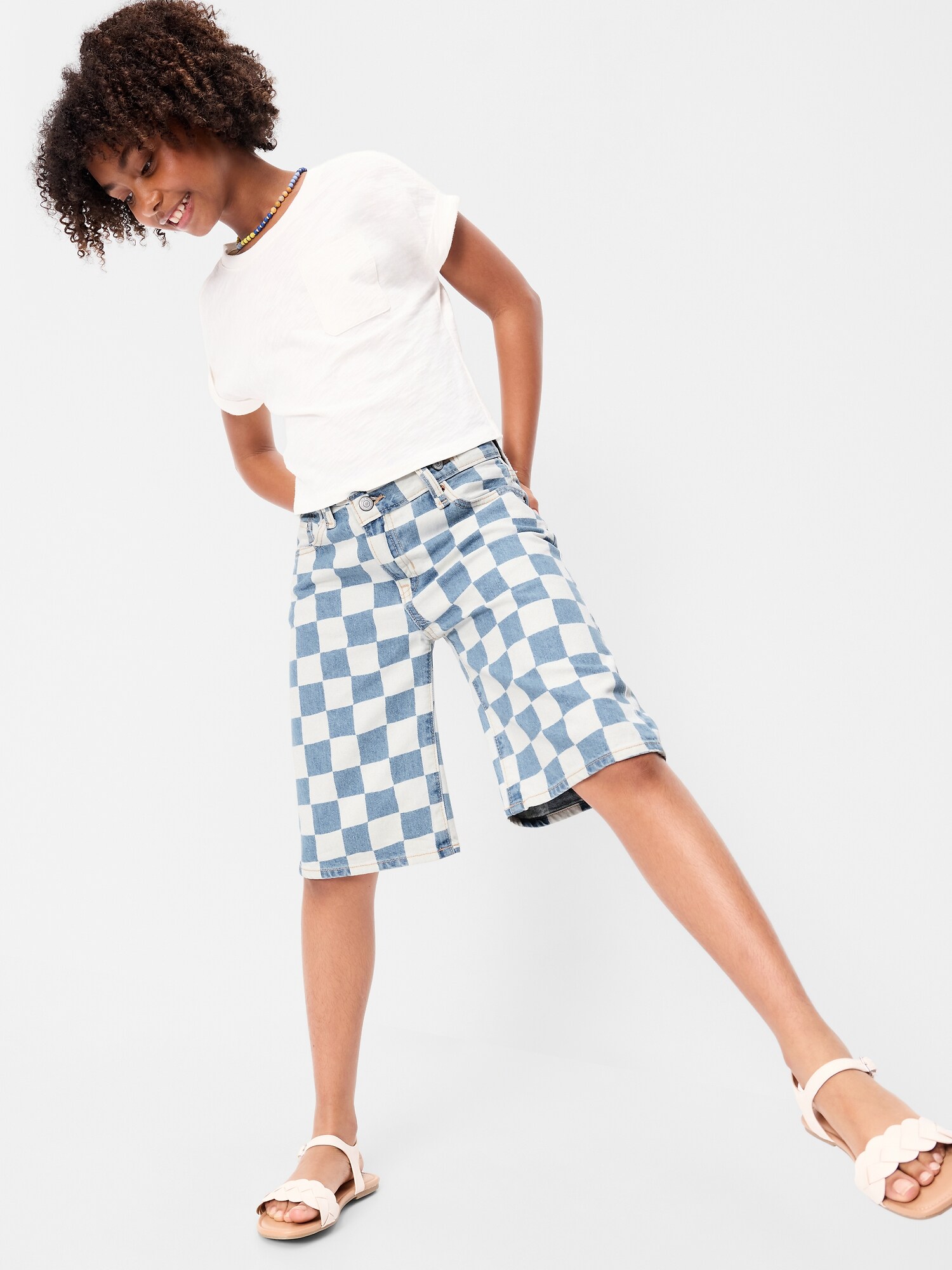 Шорты Old Navy Printed Baggy Crossover Jean Shorts для девочек, цвет: Checks — фото 3
