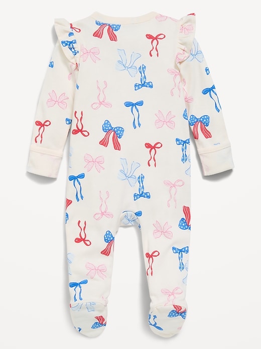 Image number 3 showing, Ruffle-Trim 2-Way-Zip Sleep & Play Footed One-Piece for Baby