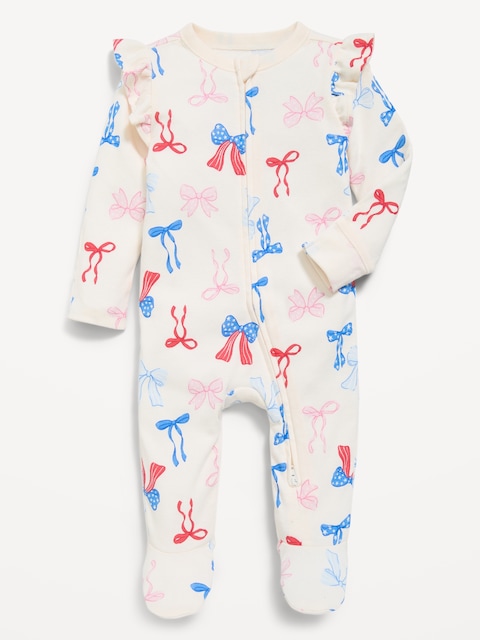 Ruffle-Trim 2-Way-Zip Sleep & Play Footed One-Piece for Baby