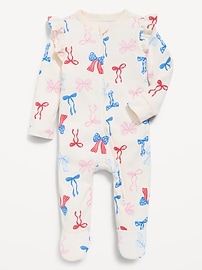Image number 1 showing, Ruffle-Trim 2-Way-Zip Sleep & Play Footed One-Piece for Baby
