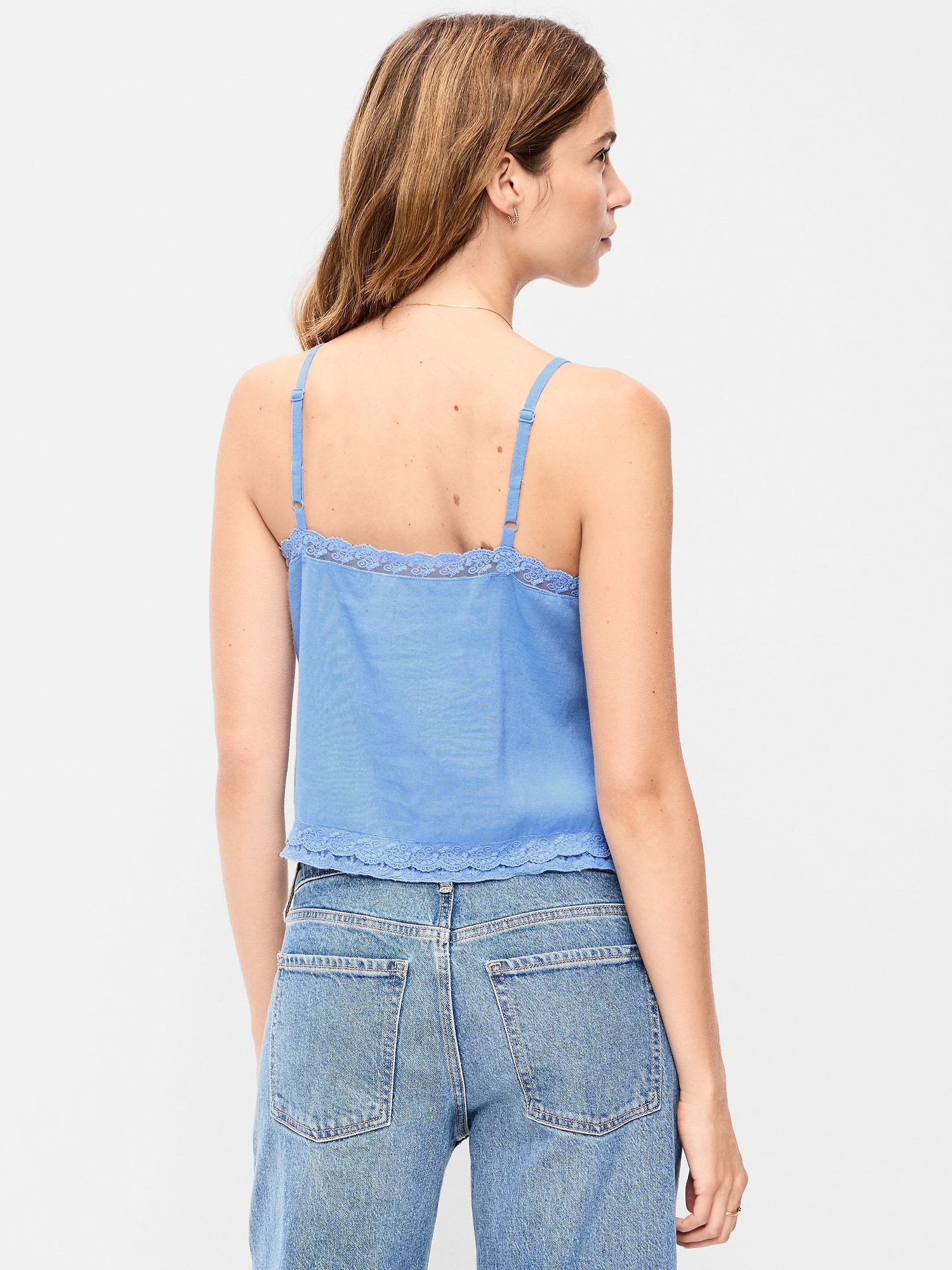 Lace-Trim Linen-Blend Cami Tank Top