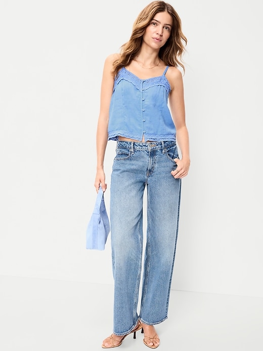 Image number 3 showing, Lace-Trim Linen-Blend Cami Tank Top