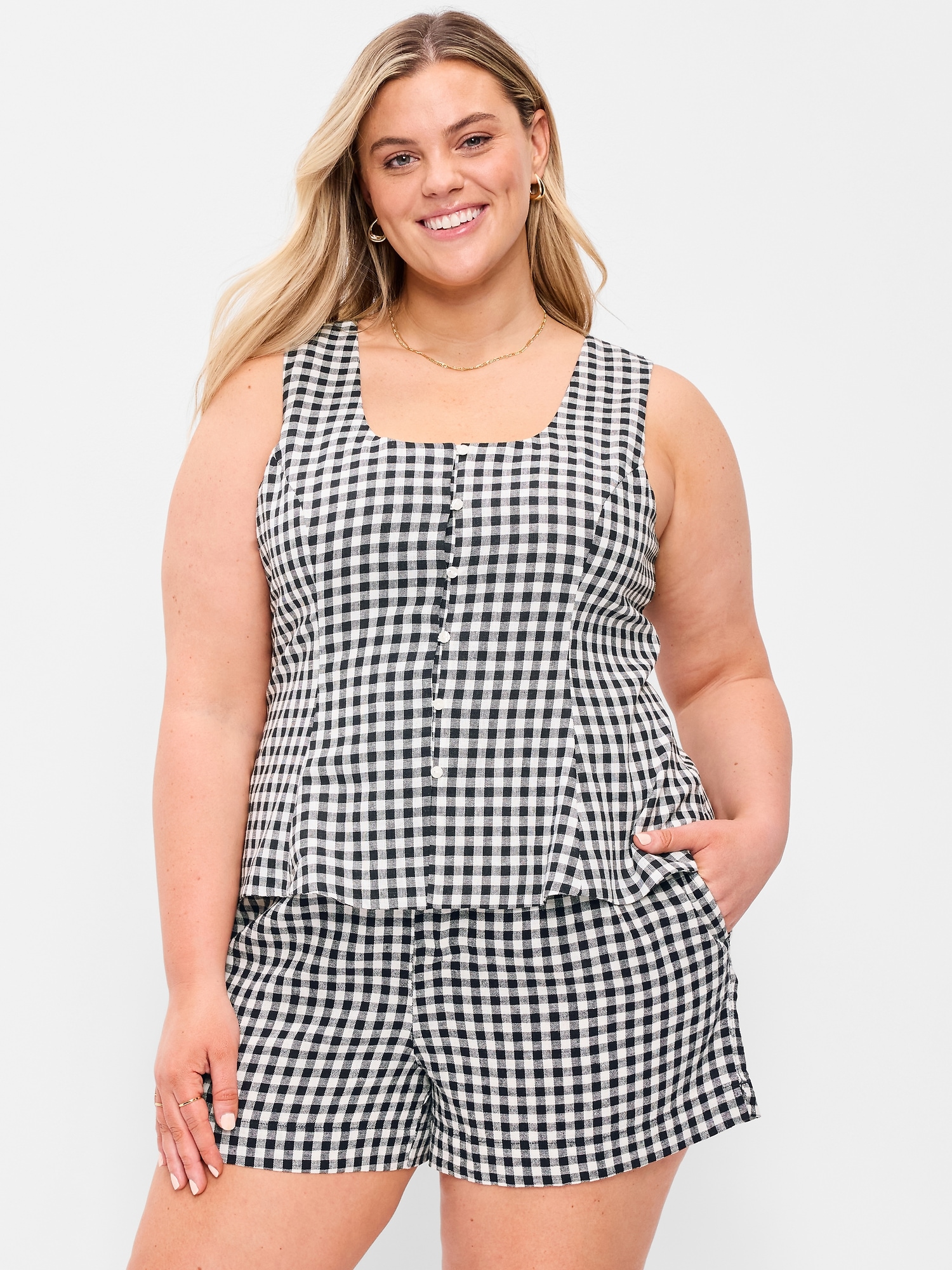 Button-Down Linen Swing Top