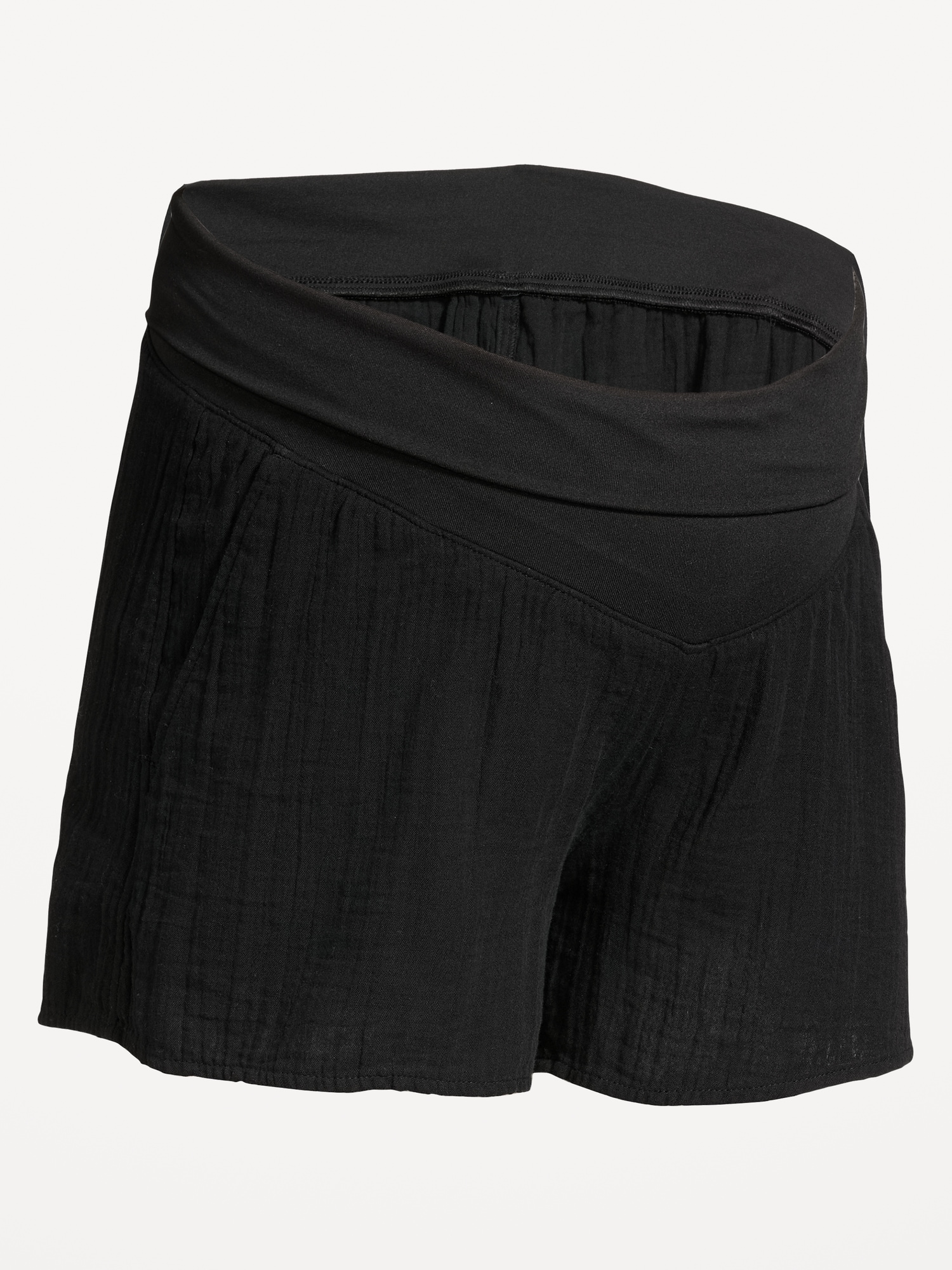 Maternity Foldover-Waist Relaxed Pull-On Crinkle Gauze Shorts