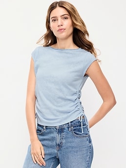 Cap-Sleeve Shirred Side Top - image 3