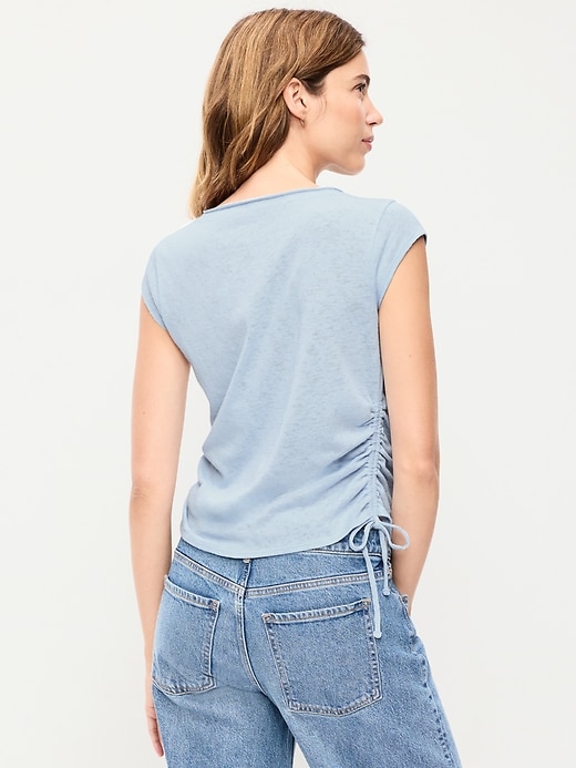 Image number 2 showing, Cap-Sleeve Shirred Side Top