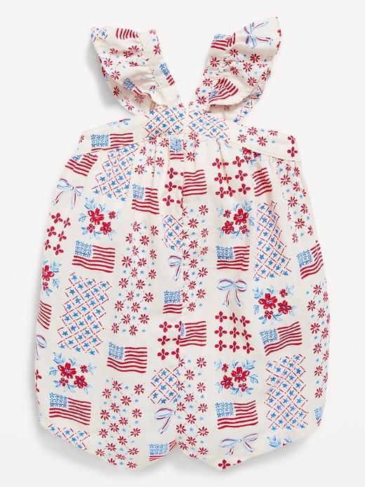 Image number 1 showing, Printed Sleeveless Linen-Blend Romper for Baby