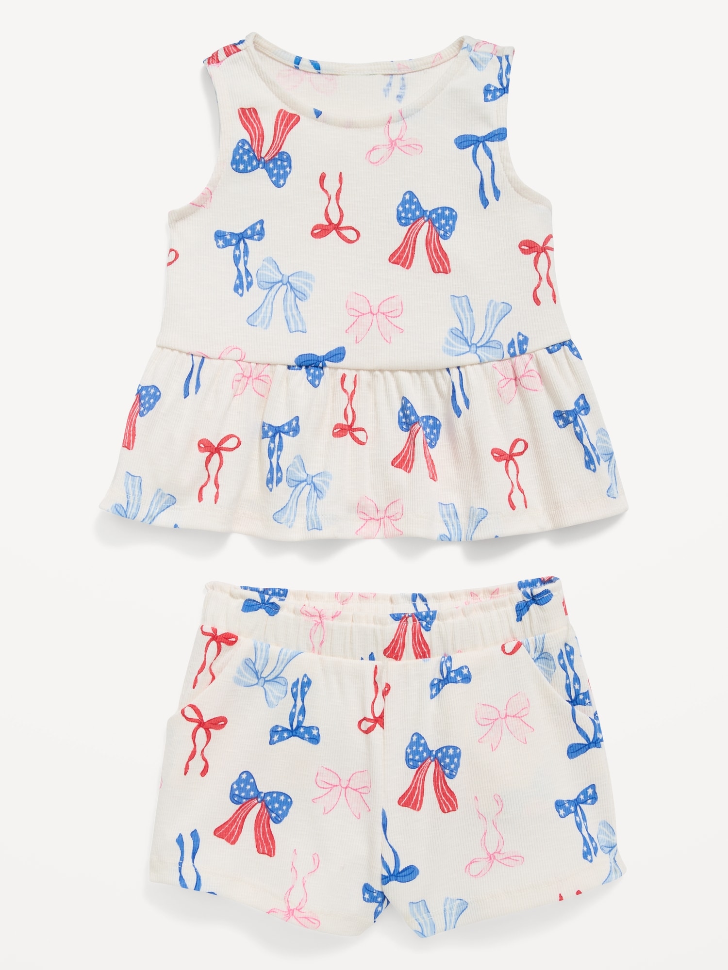 Printed Sleeveless Peplum Top and Shorts Set for Toddler Girls