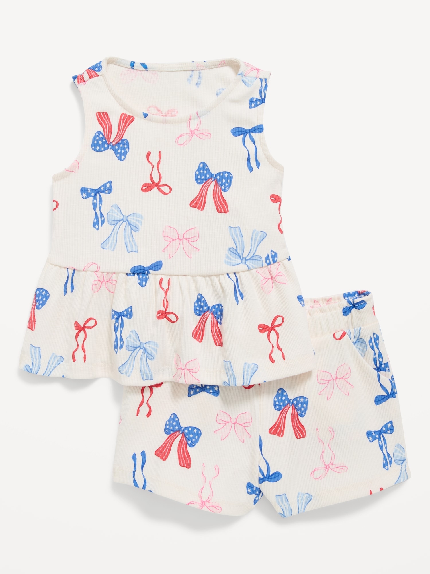 Printed Sleeveless Peplum Top and Shorts Set for Toddler Girls