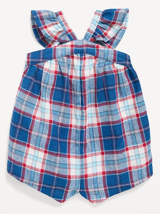 Image number 1 showing, Printed Sleeveless Linen-Blend Romper for Baby