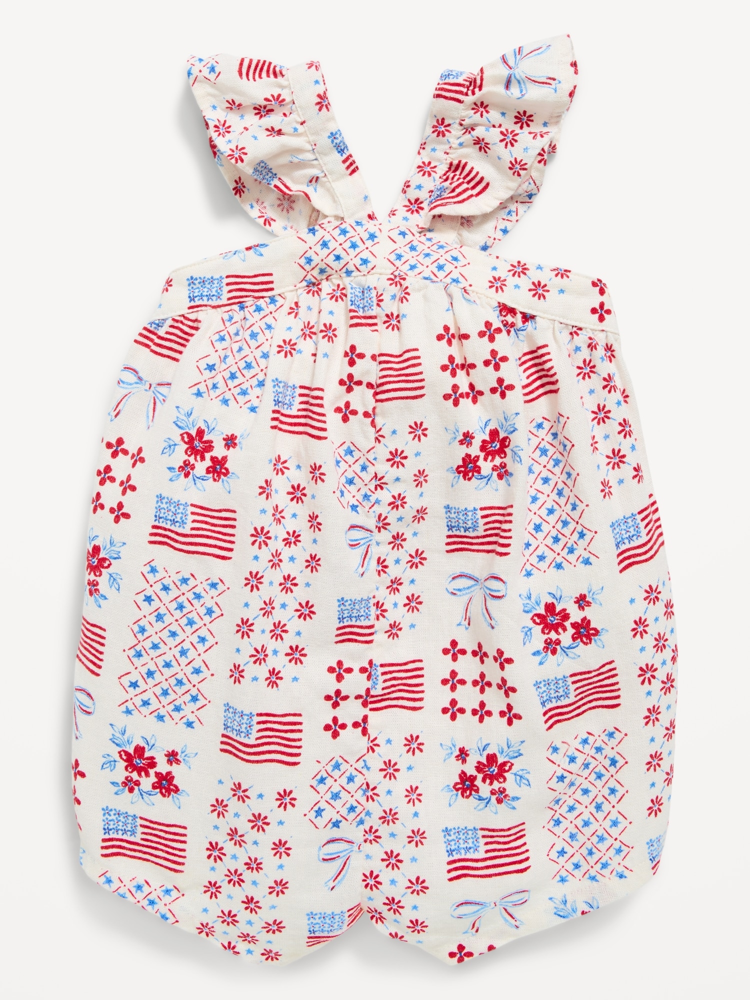 Printed Sleeveless Linen-Blend Romper for Baby