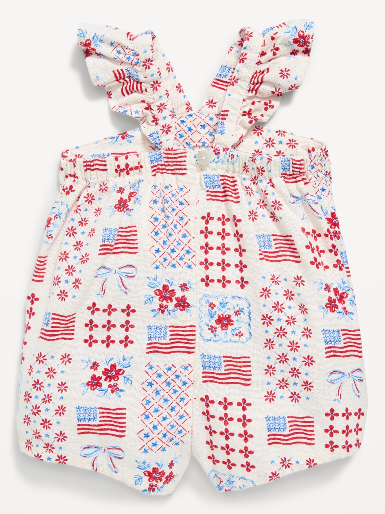 Printed Sleeveless Linen-Blend Romper for Baby