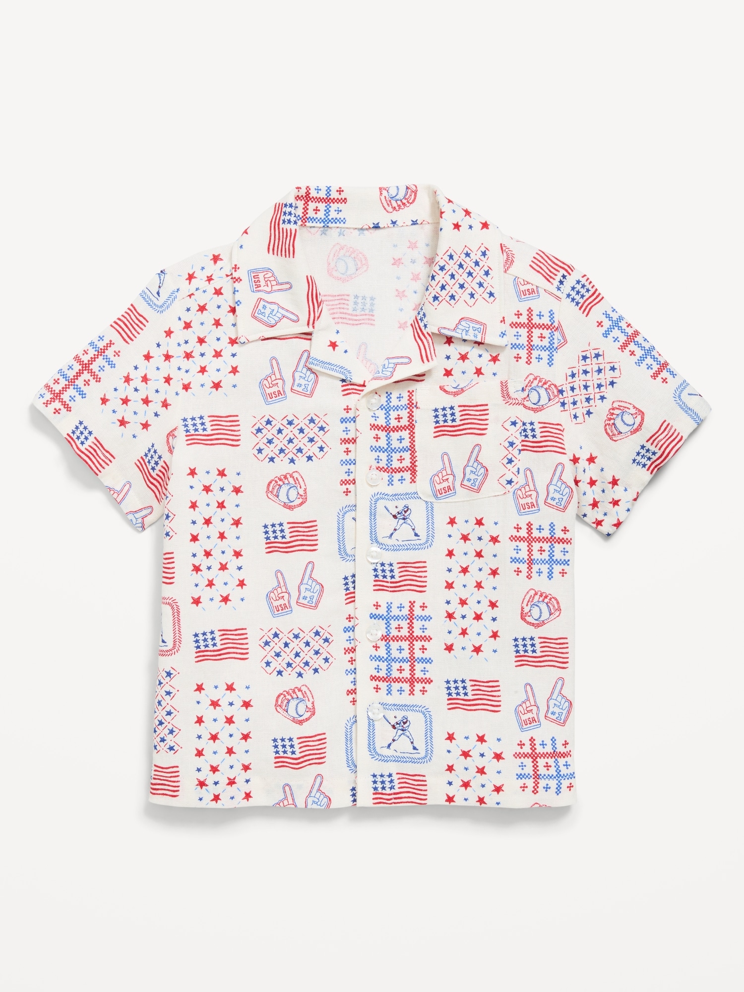 Printed Linen-Blend Pocket Shirt for Toddler Boys
