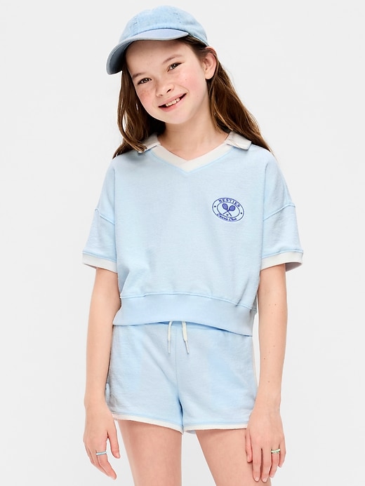 Short-Sleeve Cropped Retro Terry Polo for Girls