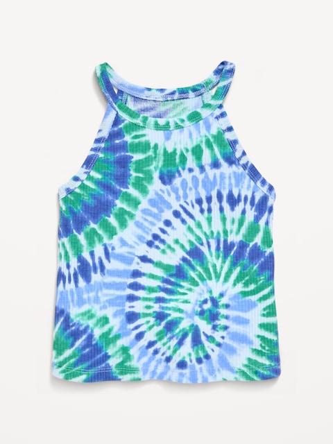 Fitted Ribbed Halter Tank Top for Toddler Girls - Blue Tie