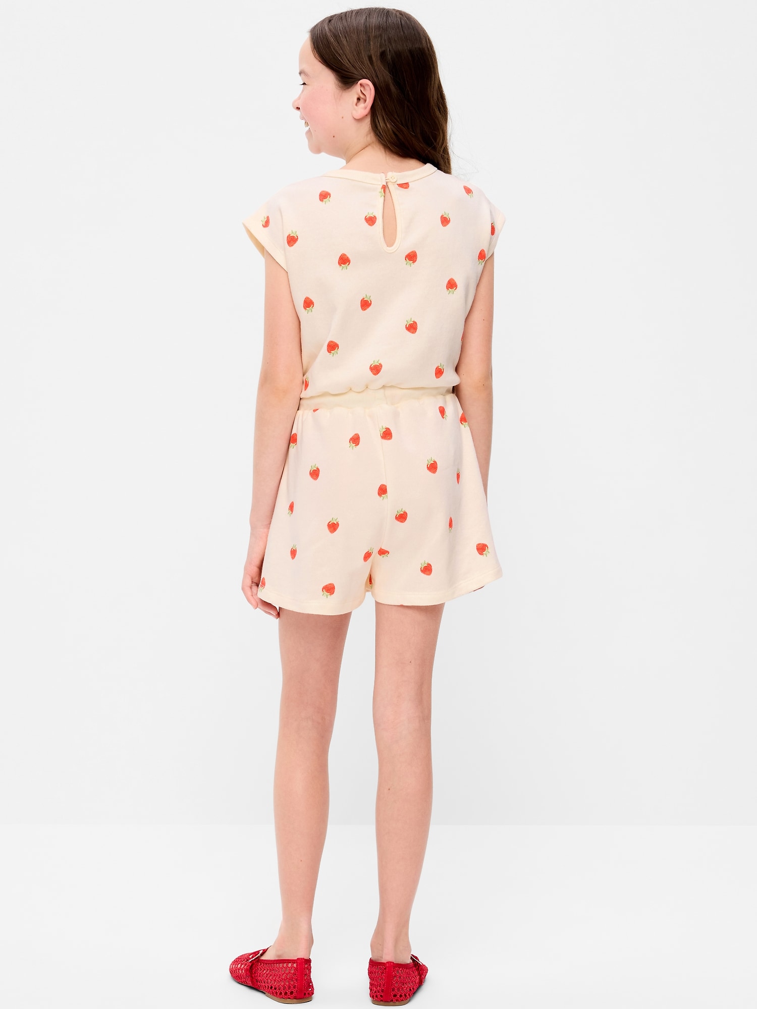 Short-Sleeve French Terry Utility Romper for Girls