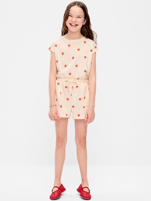 Image number 1 showing, Short-Sleeve French Terry Utility Romper for Girls