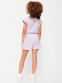 Image number 2 showing, Short-Sleeve French Terry Utility Romper for Girls