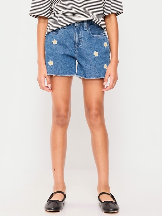 Image number 1 showing, High-Waisted Embroidered Frayed-Hem Jean Shorts for Girls