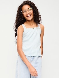Image number 1 showing, Fitted Lace-Trim Pointelle Tank Top for Girls