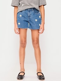 Image number 1 showing, High-Waisted Embroidered Frayed-Hem Jean Shorts for Girls