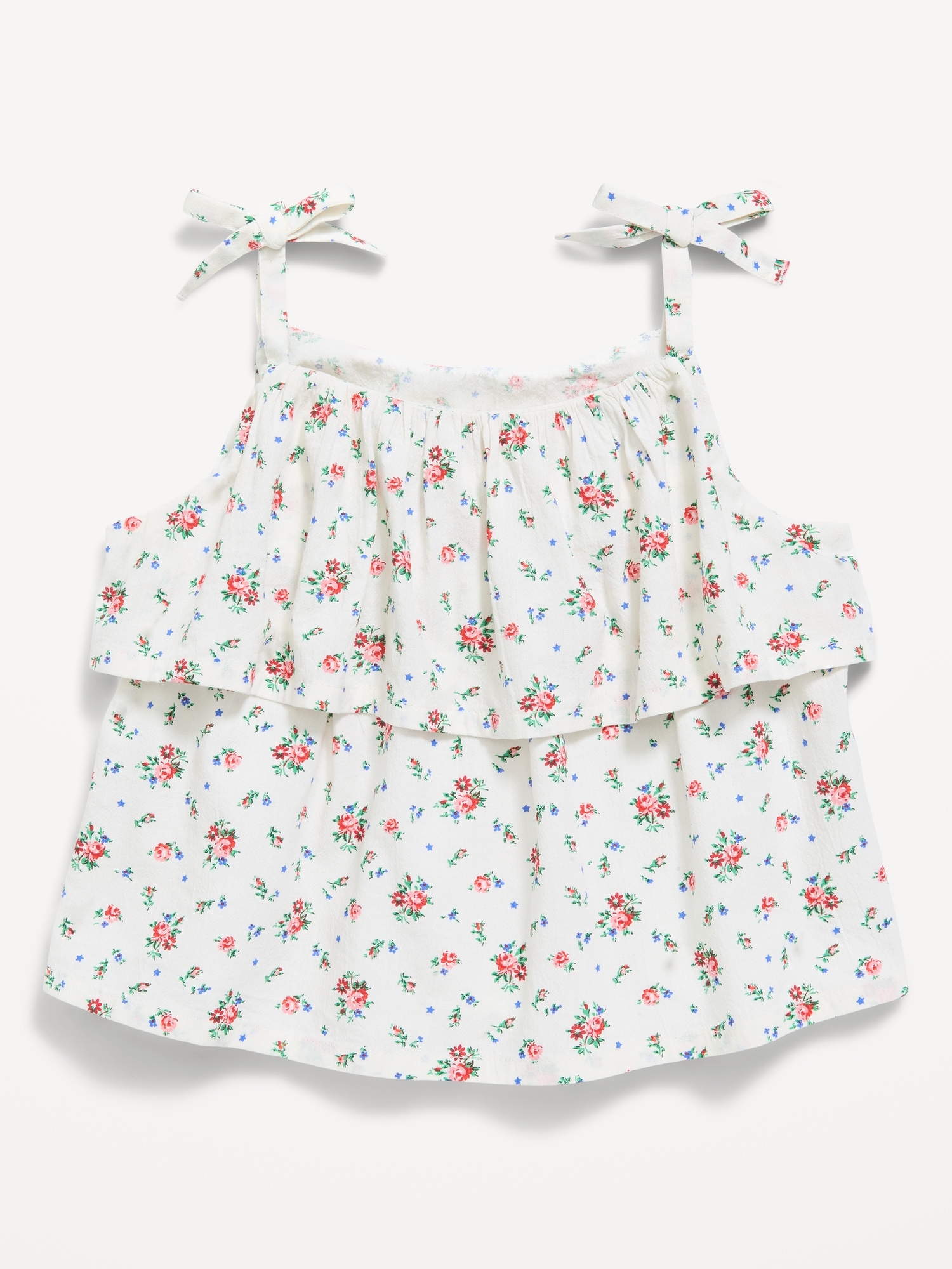 Printed Sleeveless Crinkled Tie-Strap Top for Toddler Girls