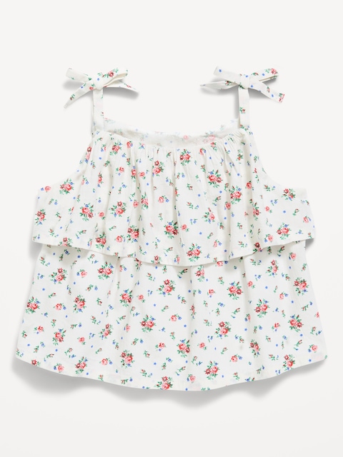 Printed Sleeveless Crinkled Tie-Strap Top for Toddler Girls
