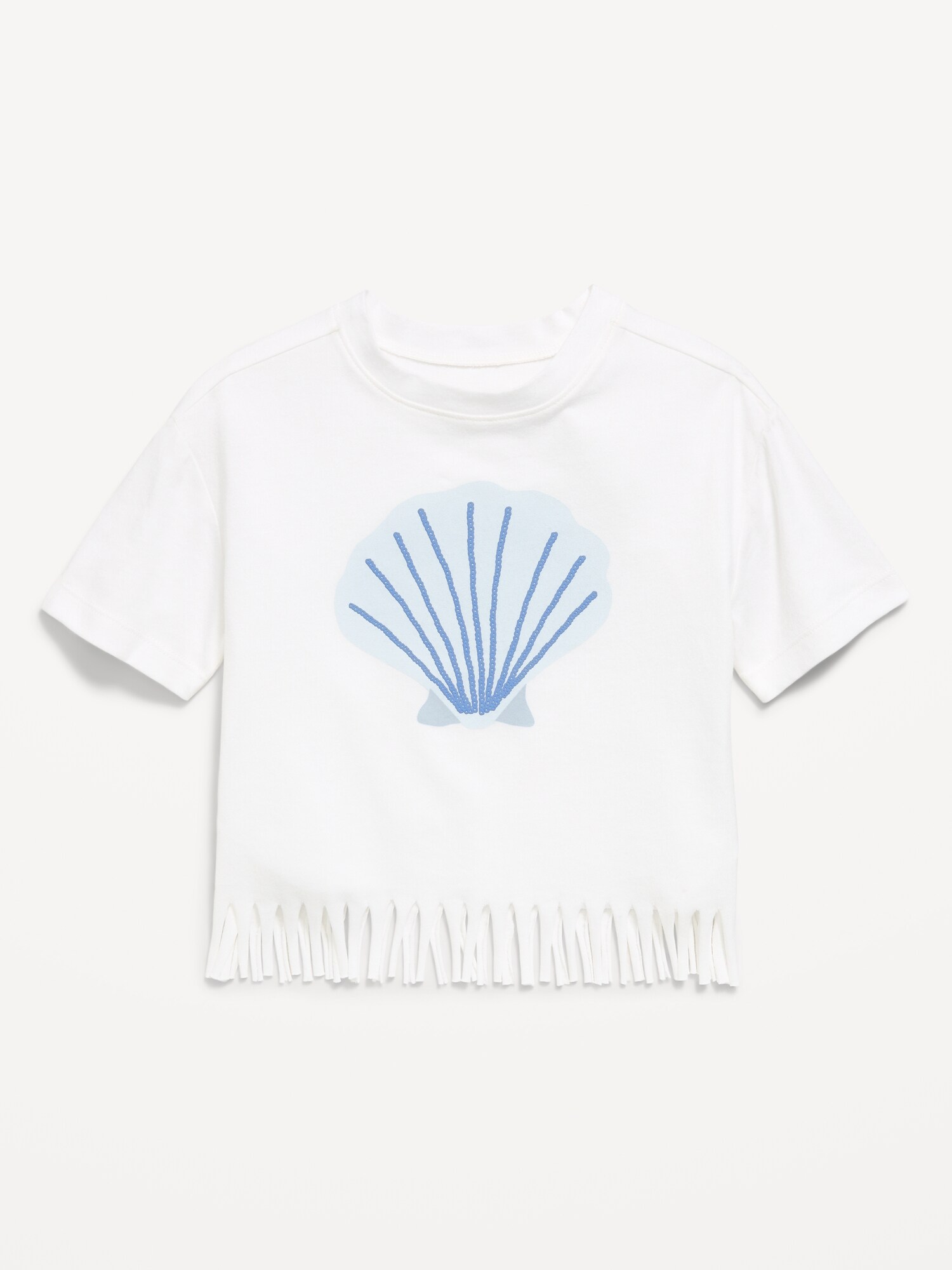 Футболка Old Navy Short-Sleeve Graphic Fringed-Hem T-Shirt для девочек-малышей, цвет: Белый — фото 2