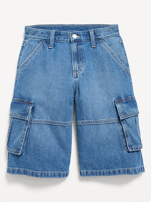 Image number 1 showing, Mid-Rise Ultra Baggy Cargo Jean Shorts for Girls