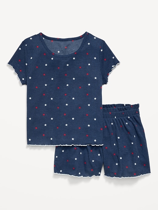 Image number 1 showing, Ribbed Lettuce-Edge Pajama Top and Shorts Set for Girls