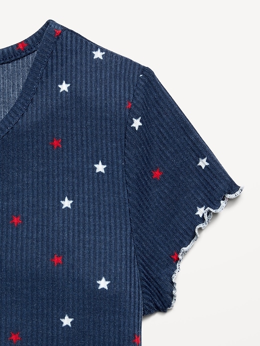 Image number 2 showing, Ribbed Lettuce-Edge Pajama Top and Shorts Set for Girls