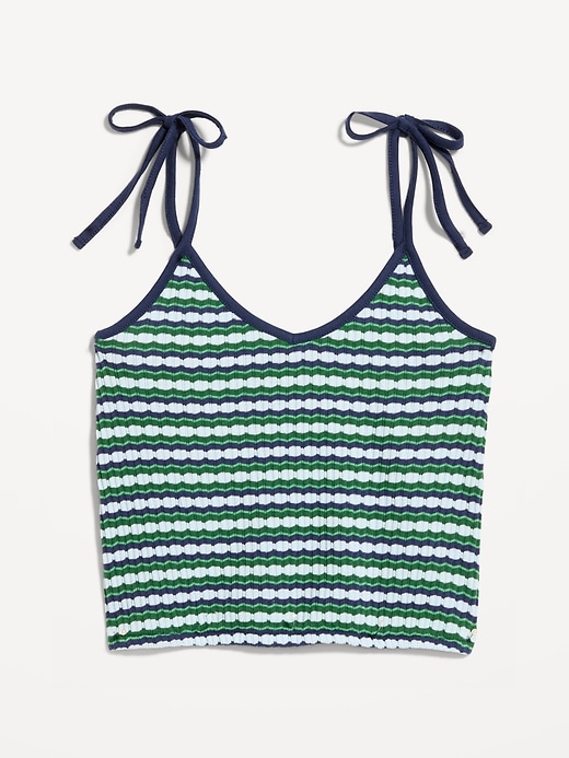 Image number 2 showing, Sleeveless Pointelle Tie-Strap Tank Top