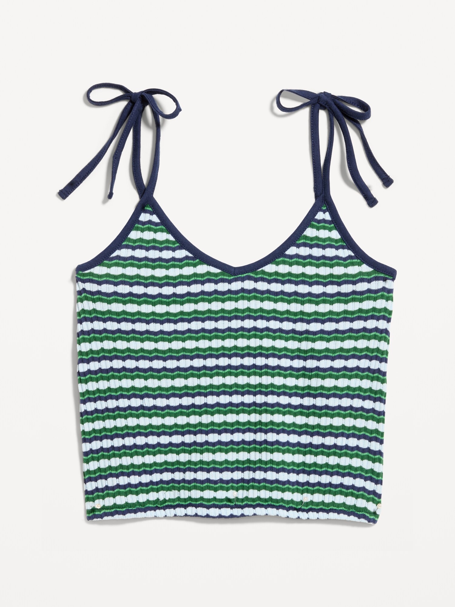 Женский топ Old Navy Sleeveless Pointelle Tie-Strap Tank Top, цвет: Зелёный синий полосатый — фото 4