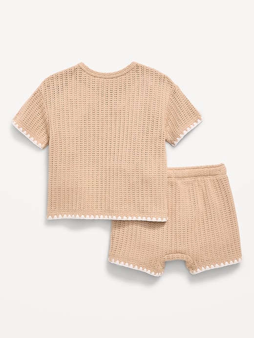 Image number 3 showing, Short-Sleeve Crochet-Knit Top and Shorts Set for Baby