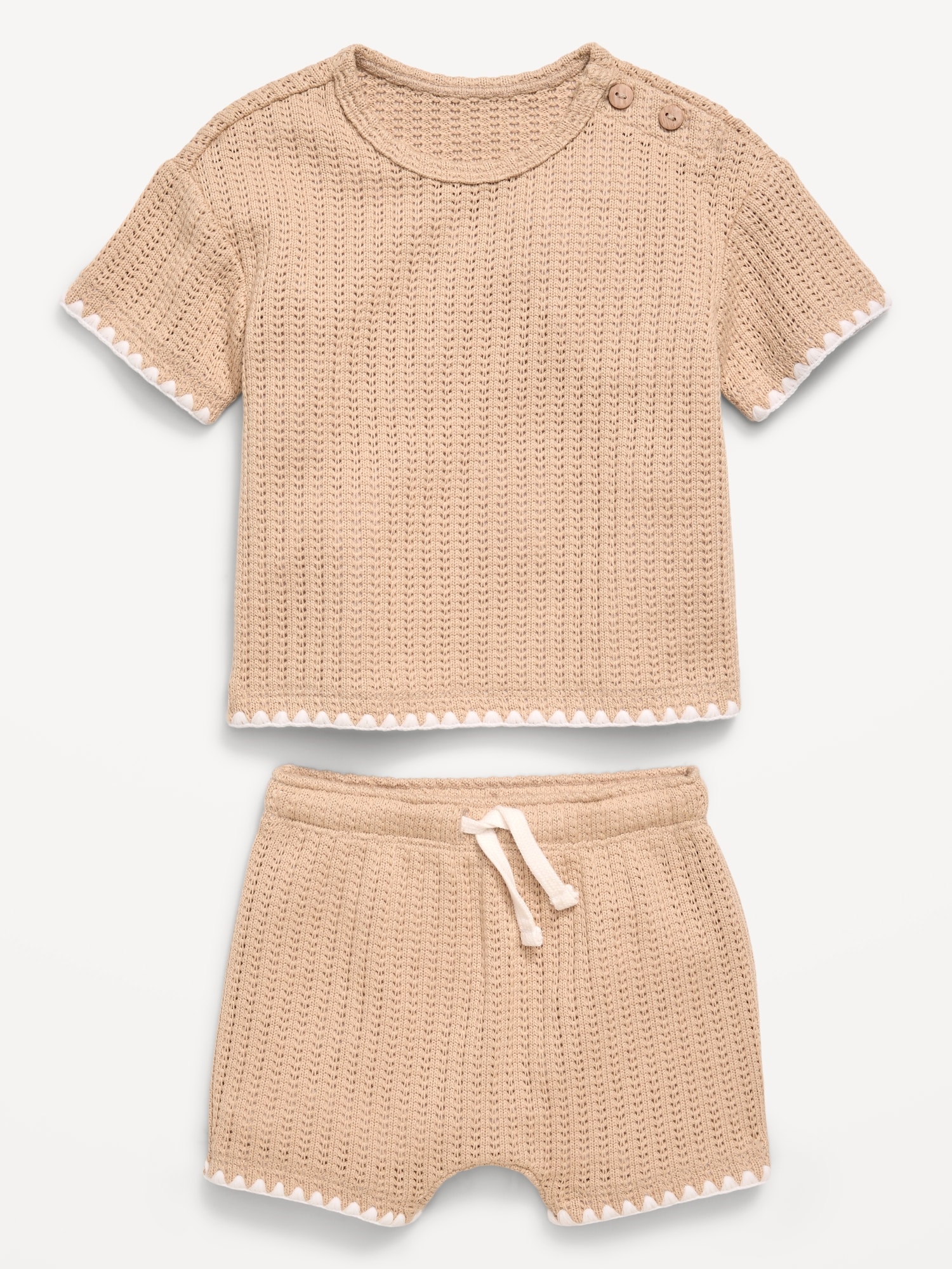 Short-Sleeve Crochet-Knit Top and Shorts Set for Baby