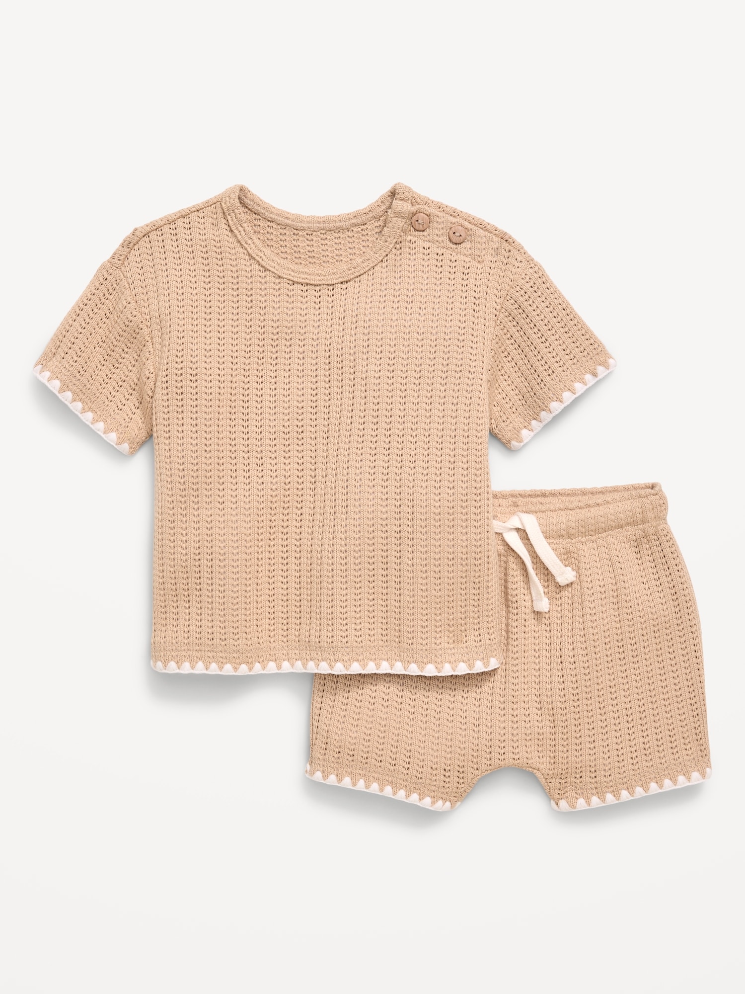 Short-Sleeve Crochet-Knit Top and Shorts Set for Baby