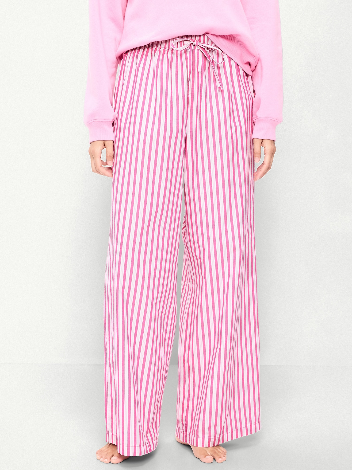 Poplin Wide-Leg Pajama Pants