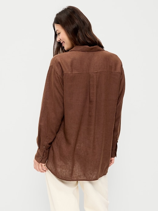 Image number 6 showing, Linen-Blend Loose Button-Down Shirt